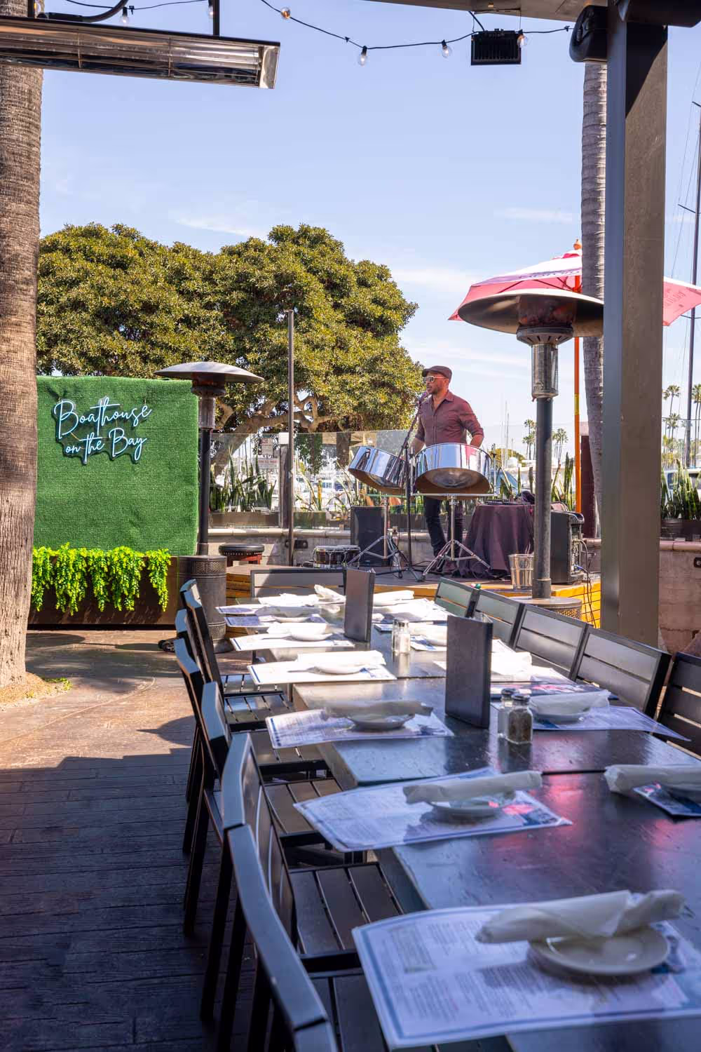 Private group dining setup on Boathouse patio